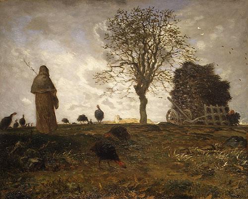 Jean-Franc Millet Autumn landscape with a flock of Turkeys